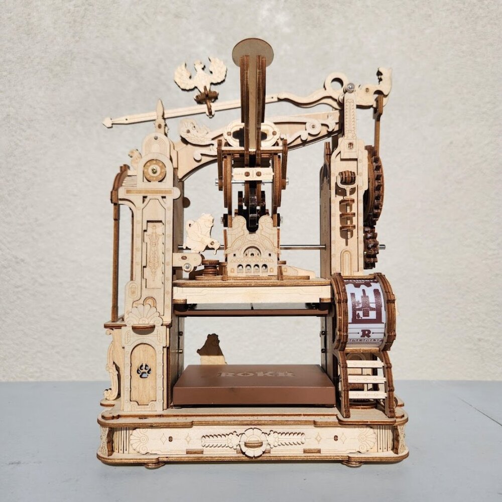 Printing Press Mechanical Model Decor Wood Wooden STEM Display A Real working Me